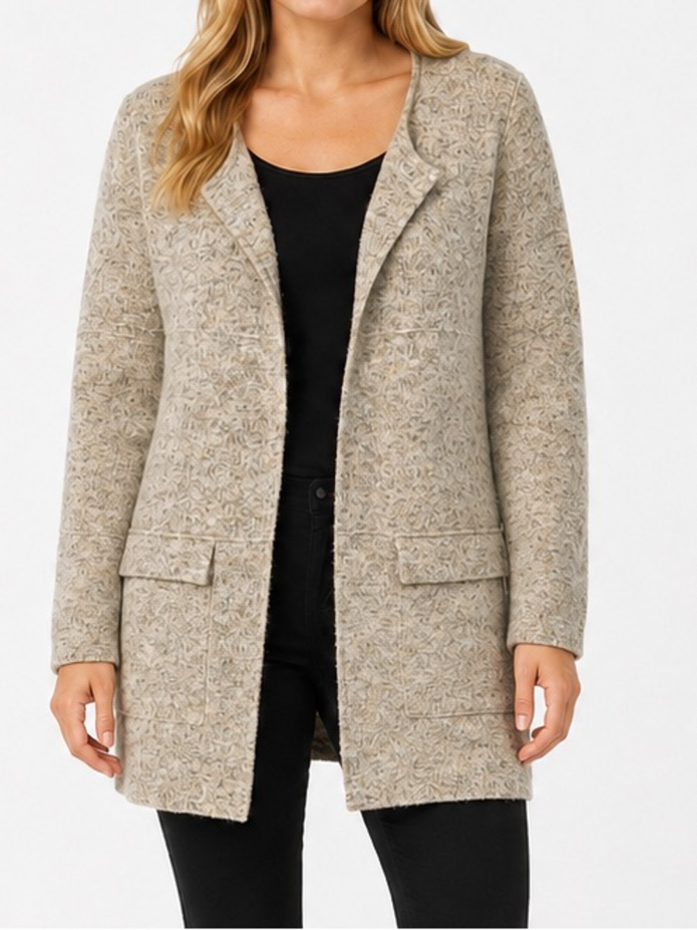 Wool Blend Gray Marled Long Open Front Cardigan Coatigan Persusa XL